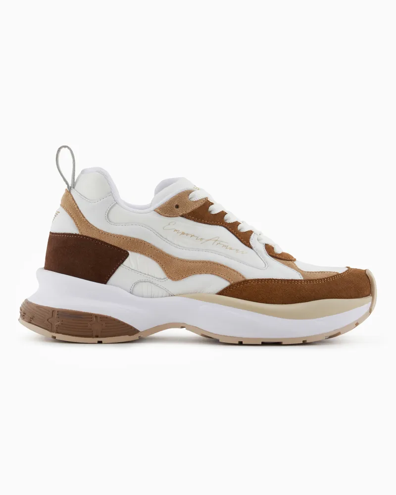 Emporio Armani Mesh-Sneaker mit laminierten Details und Logo-Schriftzug Beige