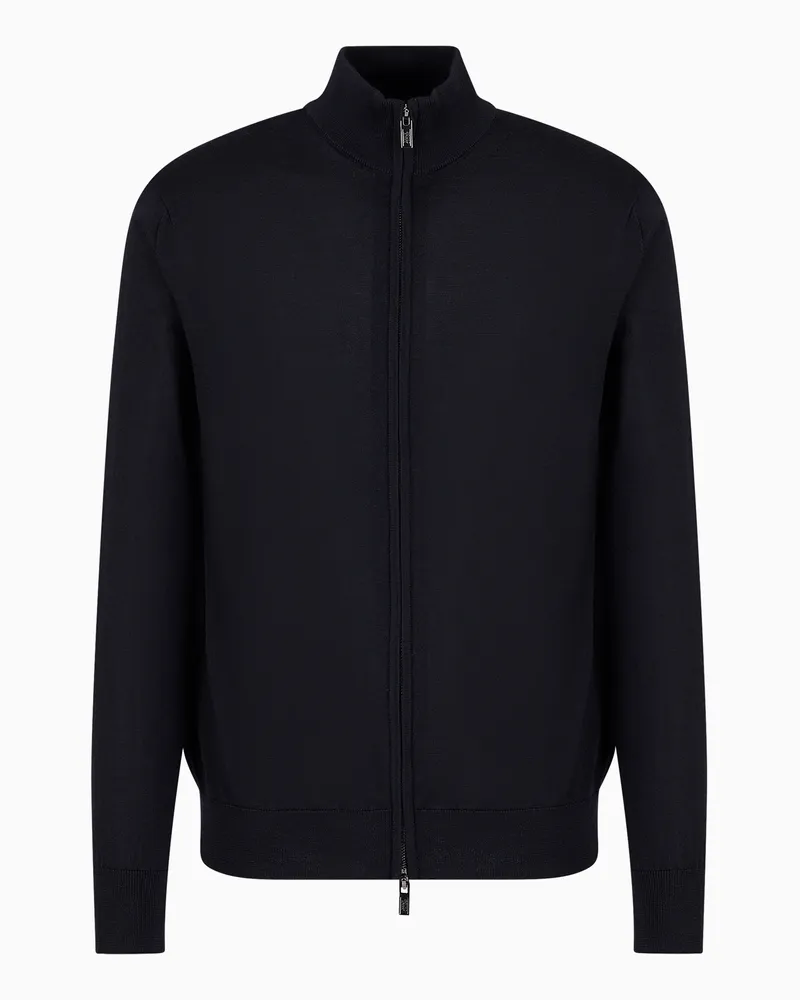 Emporio Armani Cardigan mit durchgehendem Reißverschluss aus Schurwolle Marineblau