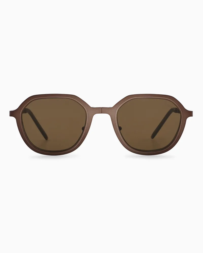 Emporio Armani Faltbare Unisex-Sonnenbrille mit unregelmäßig geformter Fassung Braun