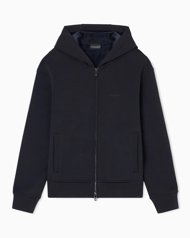 Emporio Armani ASV Sweatshirt mit Reißverschluss und Kapuze, gefertigt aus einer Lyocell-Mischung aus gebondetem Jersey Marineblau