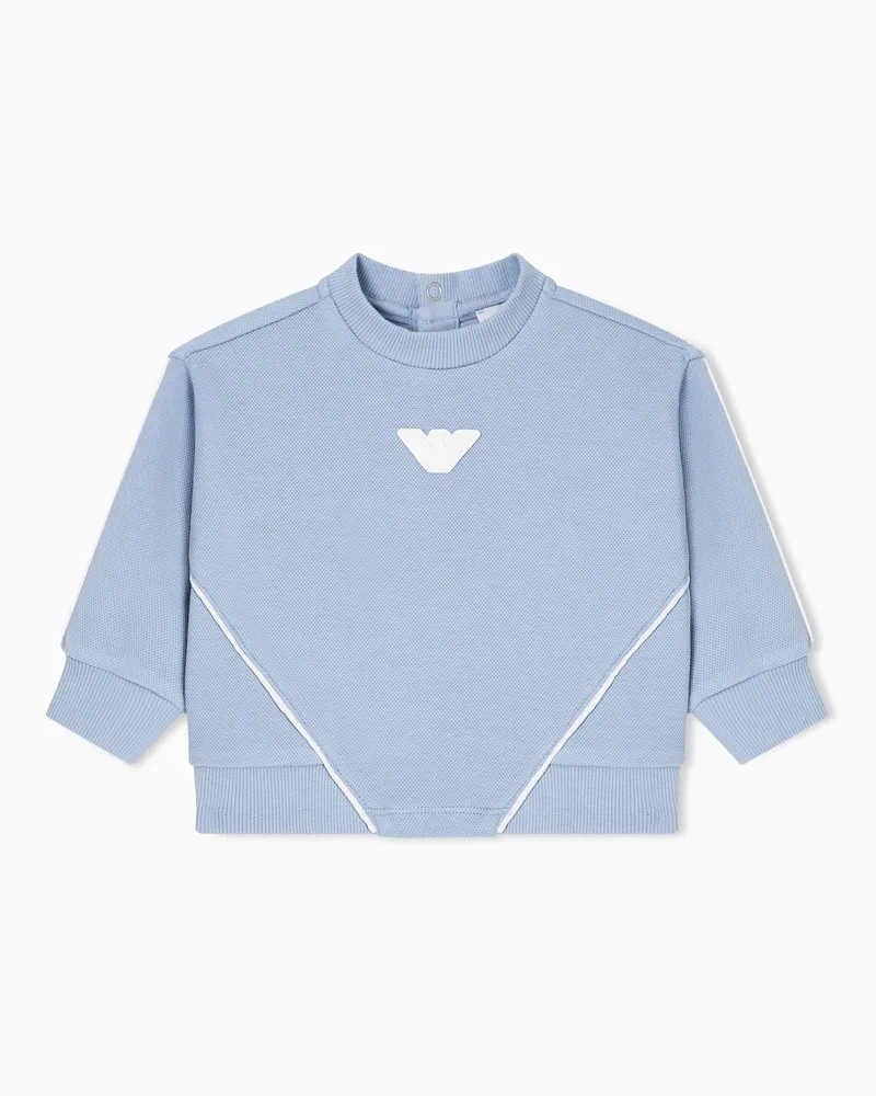 Emporio Armani Sweatshirt aus Double-Jersey-Pikee mit Logo und Paspeln Hellblau