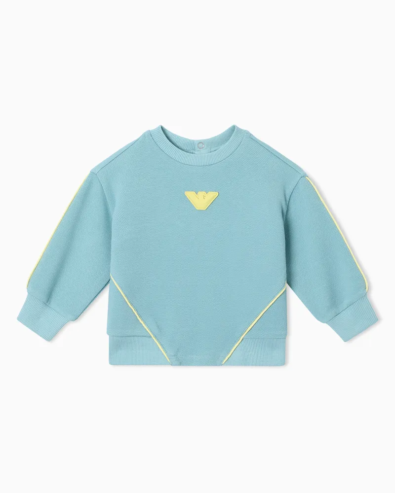 Emporio Armani Sweatshirt aus Double-Jersey-Pikee mit Logo und Paspeln Hellblau