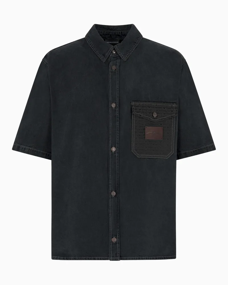 Emporio Armani Kurzärmeliges Denim-Hemd mit bequemer Passform Grau