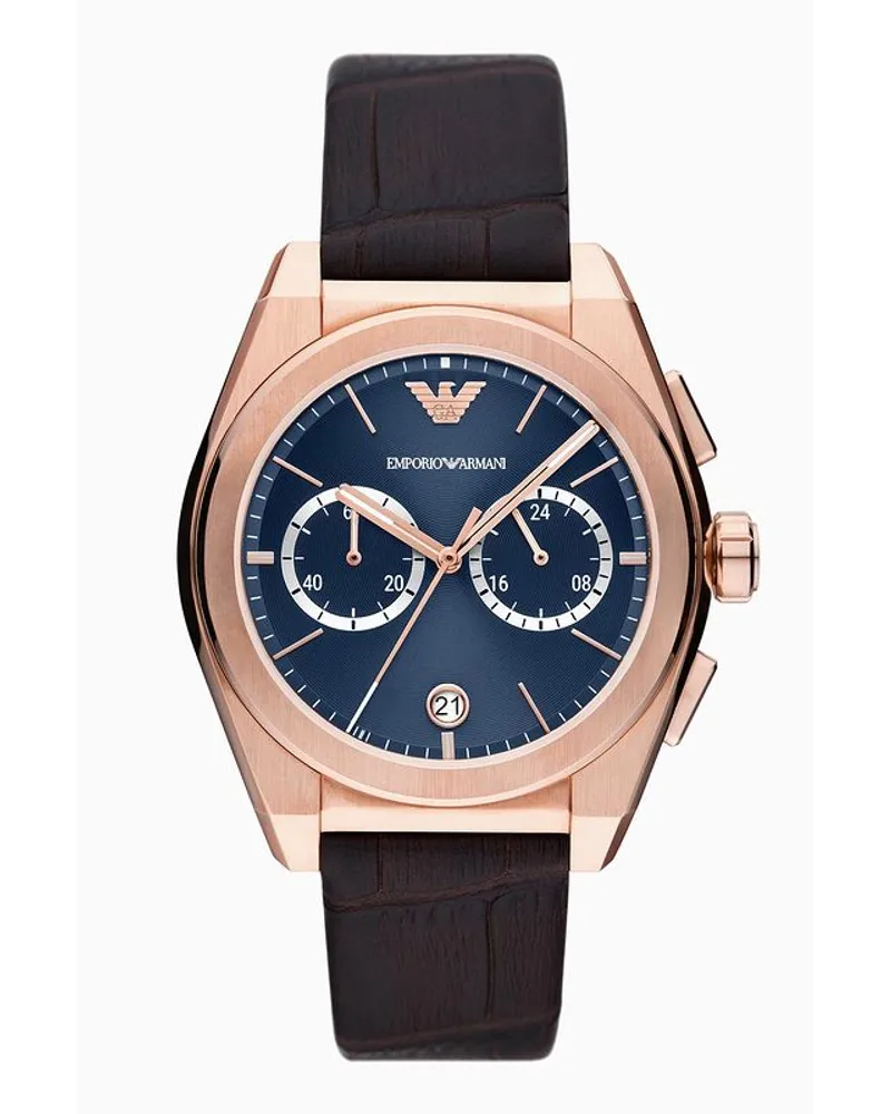 Emporio Armani Chronograph mit Braunem Lederarmband Gemustert