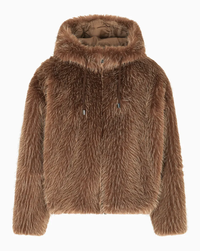 Emporio Armani Blouson mit Kapuze aus Kunstpelz Kamel