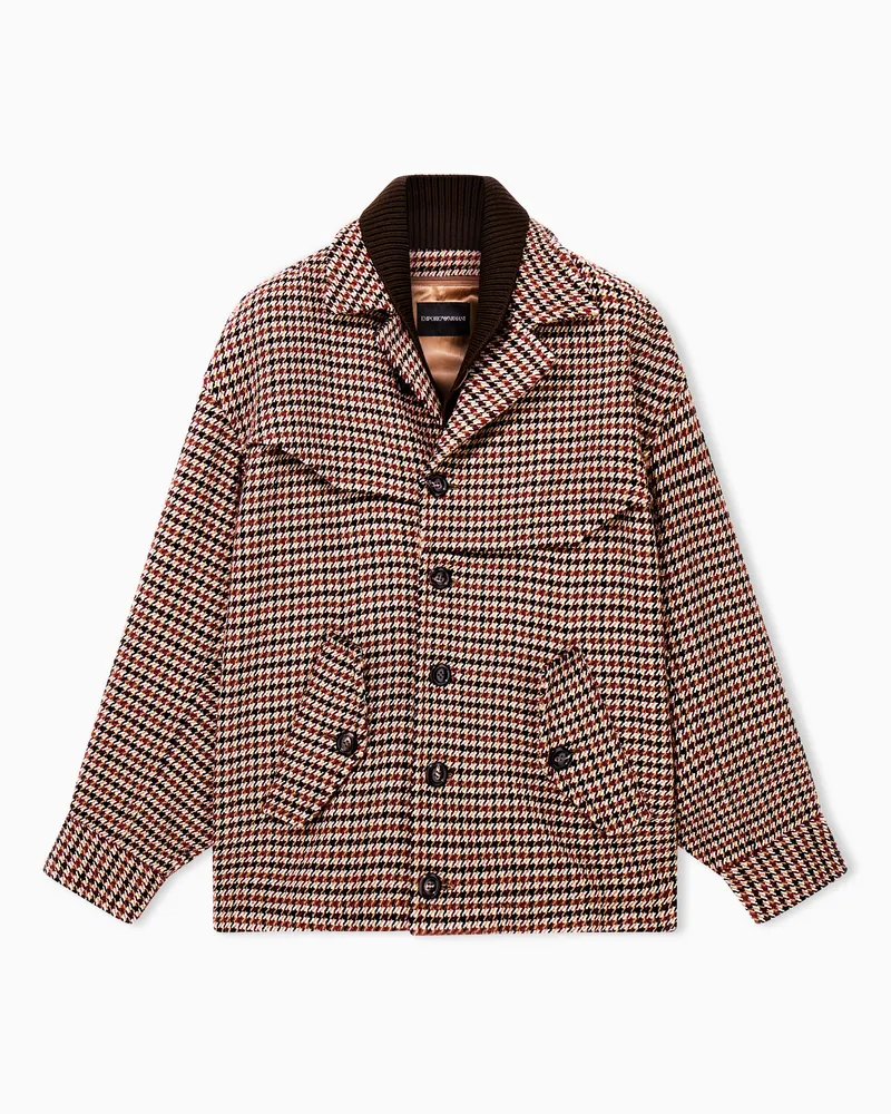 Emporio Armani Cabanmantel aus Schurwolle mit Hahnentrittmuster und Taschen Gemustert