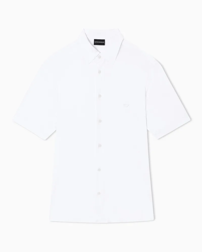 Emporio Armani Kurzärmeliges Slim-Fit-Hemd aus einer Lyocell-Jersey-Mischung Weiß