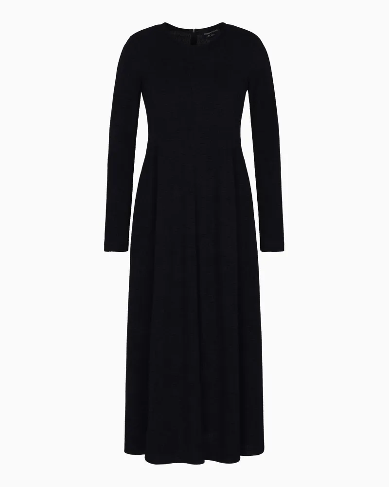 Emporio Armani Langes Kleid Icon aus Interlock-Jersey mit Krepp-Optik und Flockmuster Blau