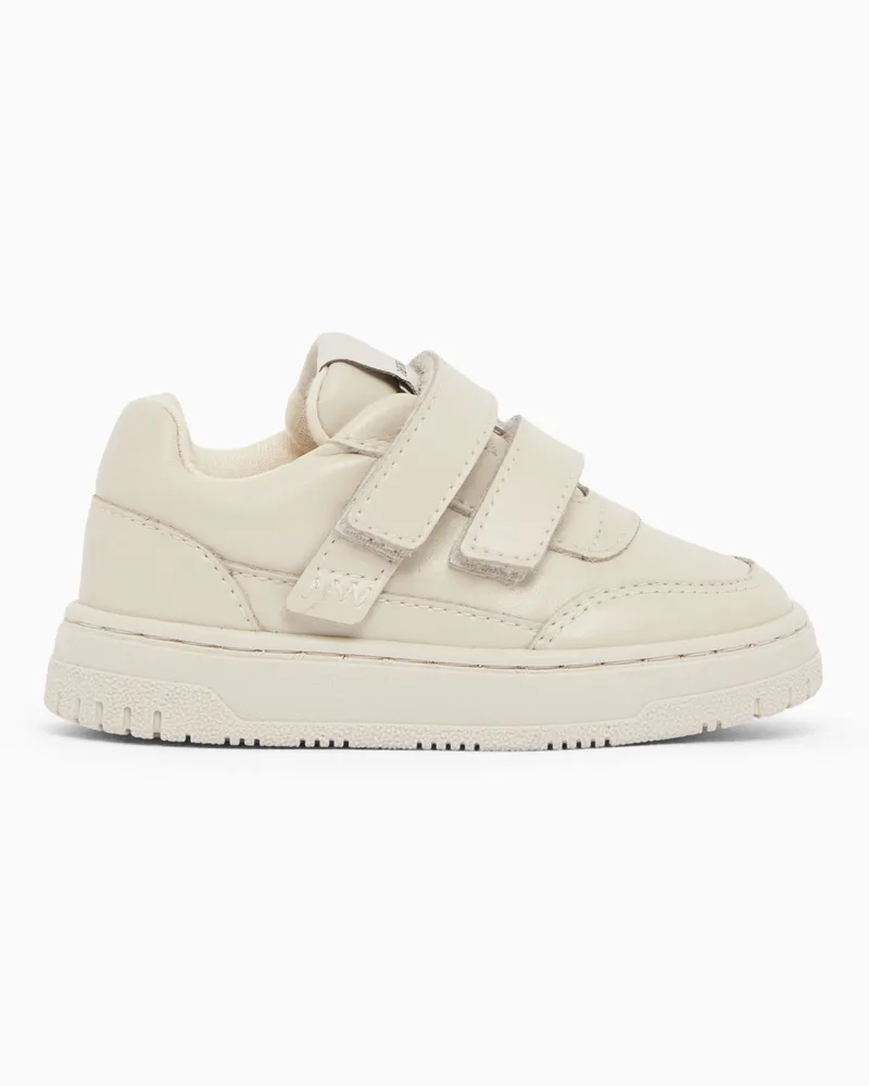 Emporio Armani Sneaker aus glänzendem Leder mit doppeltem Klettverschluss Beige