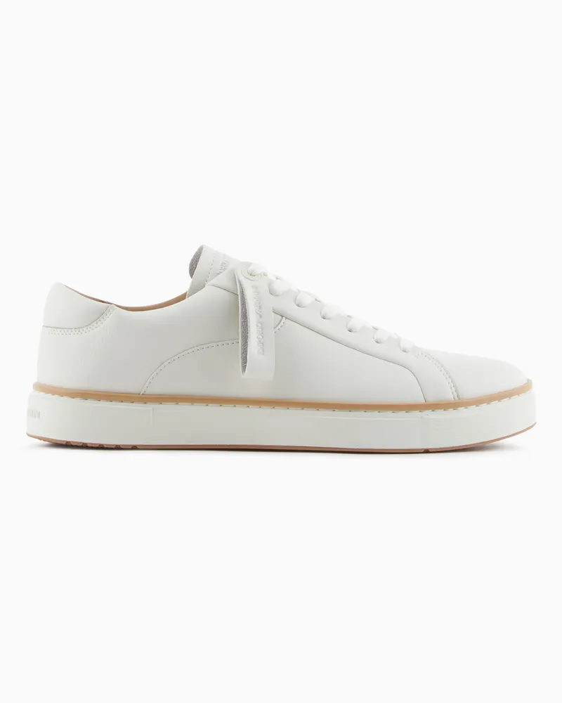 Emporio Armani Sneaker aus Leder mit kontrastierender Einfassung Weiß