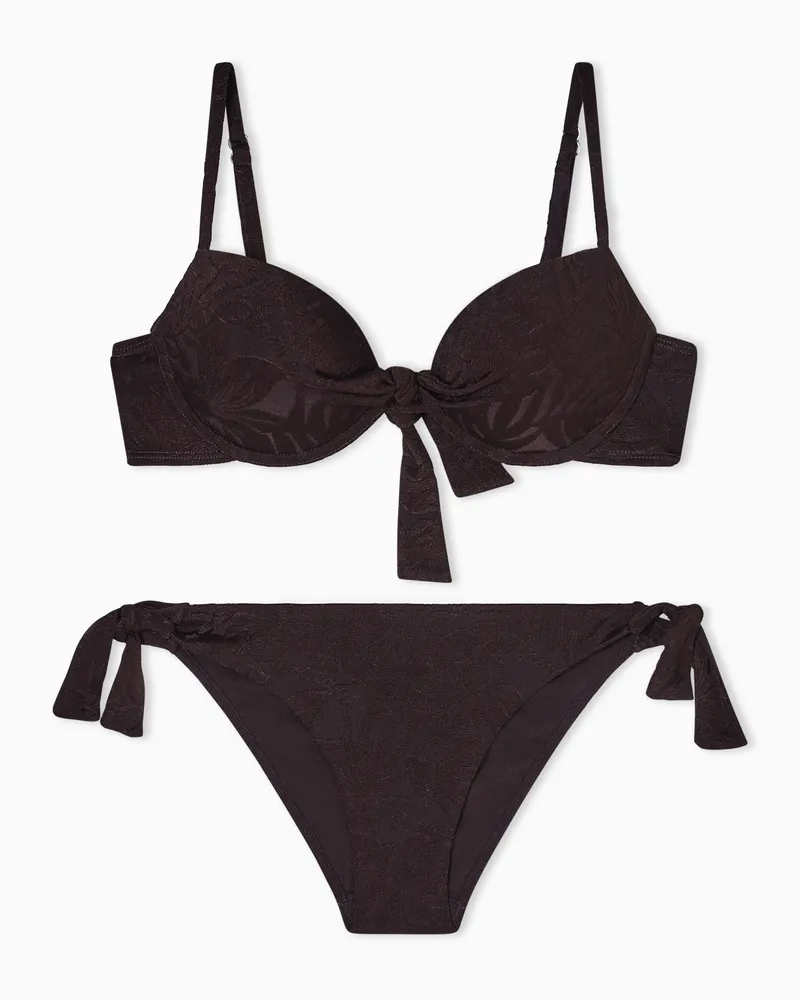 Emporio Armani Bikini mit Push-up-BH aus Lycra mit Foliage-Jacquard-Muster Braun