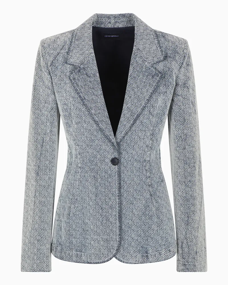 Emporio Armani Einreihiger Flock-Denim-Blazer mit Allover-Chevron-Motiv Grau