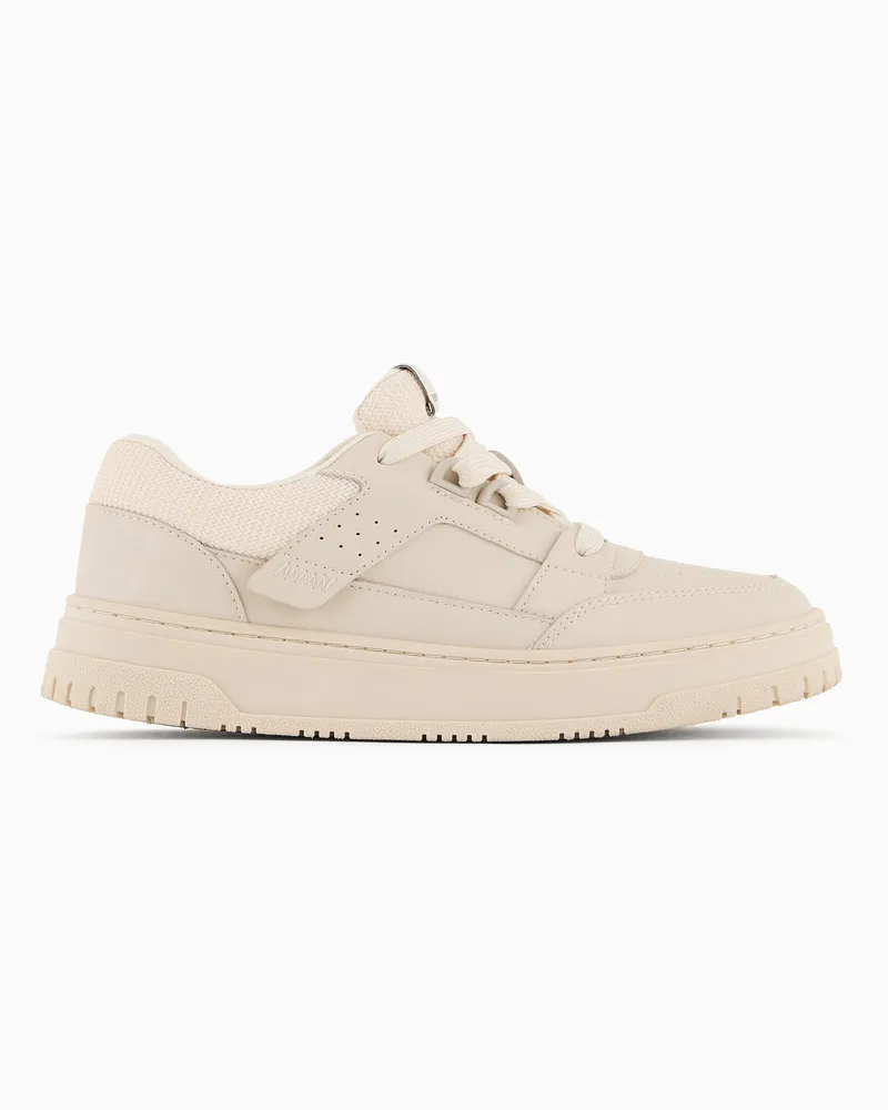 Emporio Armani Sneaker aus Leder mit Details aus Mesh Beige