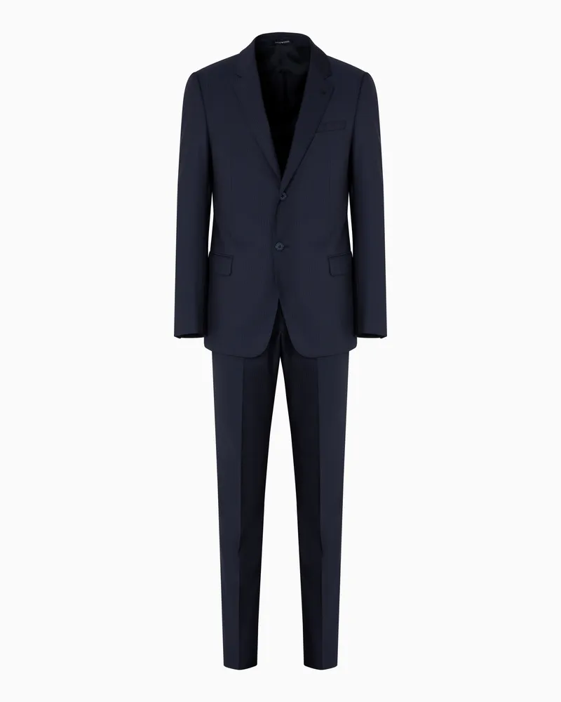 Emporio Armani Einreihiger Anzug aus High-Twist-Schurwolle mit Mikromuster Braun