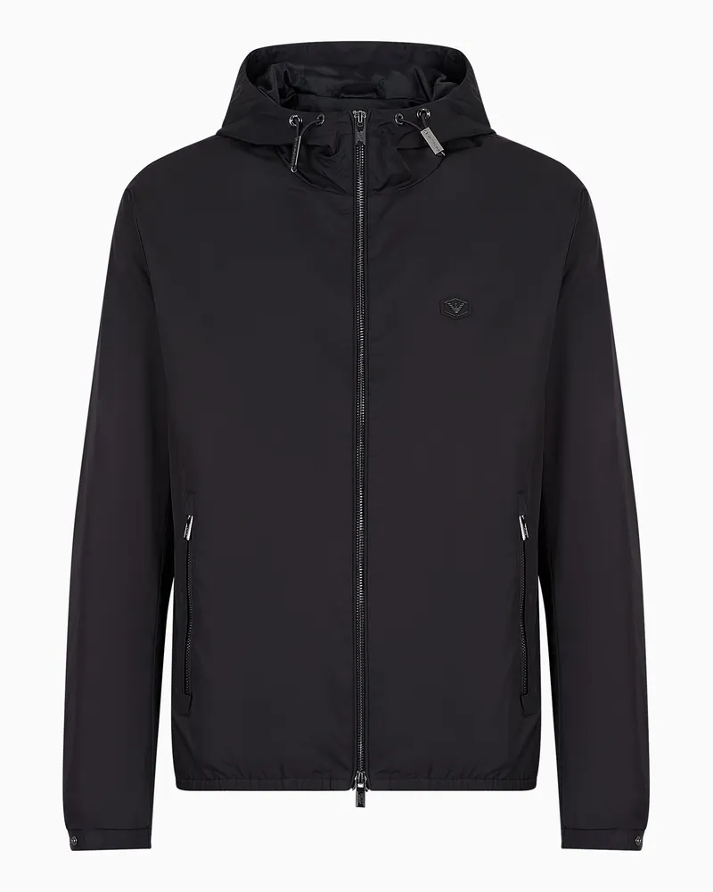 Emporio Armani Blouson aus wasserabweisendem Nylon mit Kapuze und Logoaufnäher Marineblau