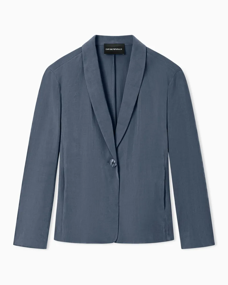 Emporio Armani Single-breasted jacket with shawl neckline in washed twill Blau