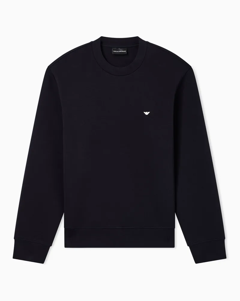 Emporio Armani Sweatshirt aus doppellagigem Jersey mit gesticktem Mikro-Adler Marineblau