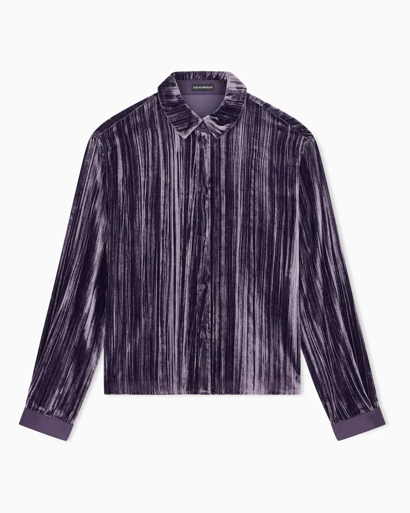 Emporio Armani Regular Fit Hemd aus Plissee-Samt mit klassischem Kragen Violett