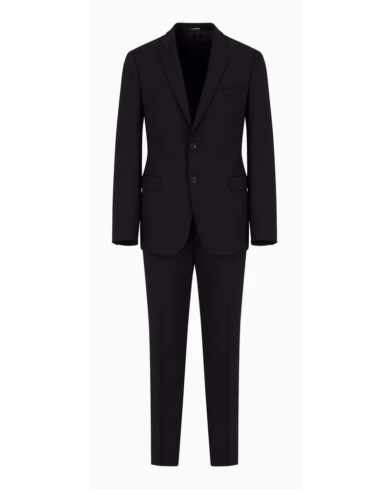Emporio Armani Anzug mit Einreihigem Sakko In Slim Fit aus Elastischem Wollfresko Marineblau