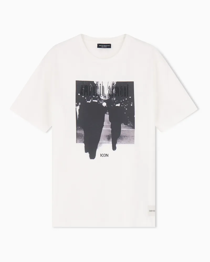 Emporio Armani Icon T-Shirt aus Jersey mit Fotoprint und Stickerei Weiß