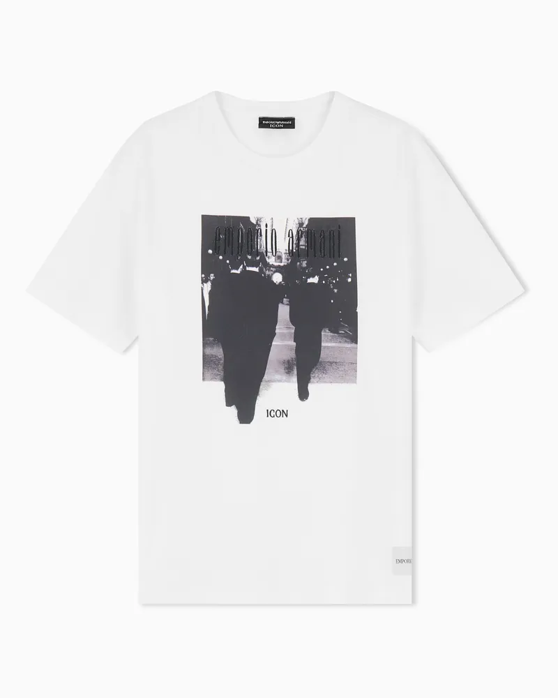 Emporio Armani Icon T-Shirt aus Jersey mit Fotoprint und Stickerei Weiß
