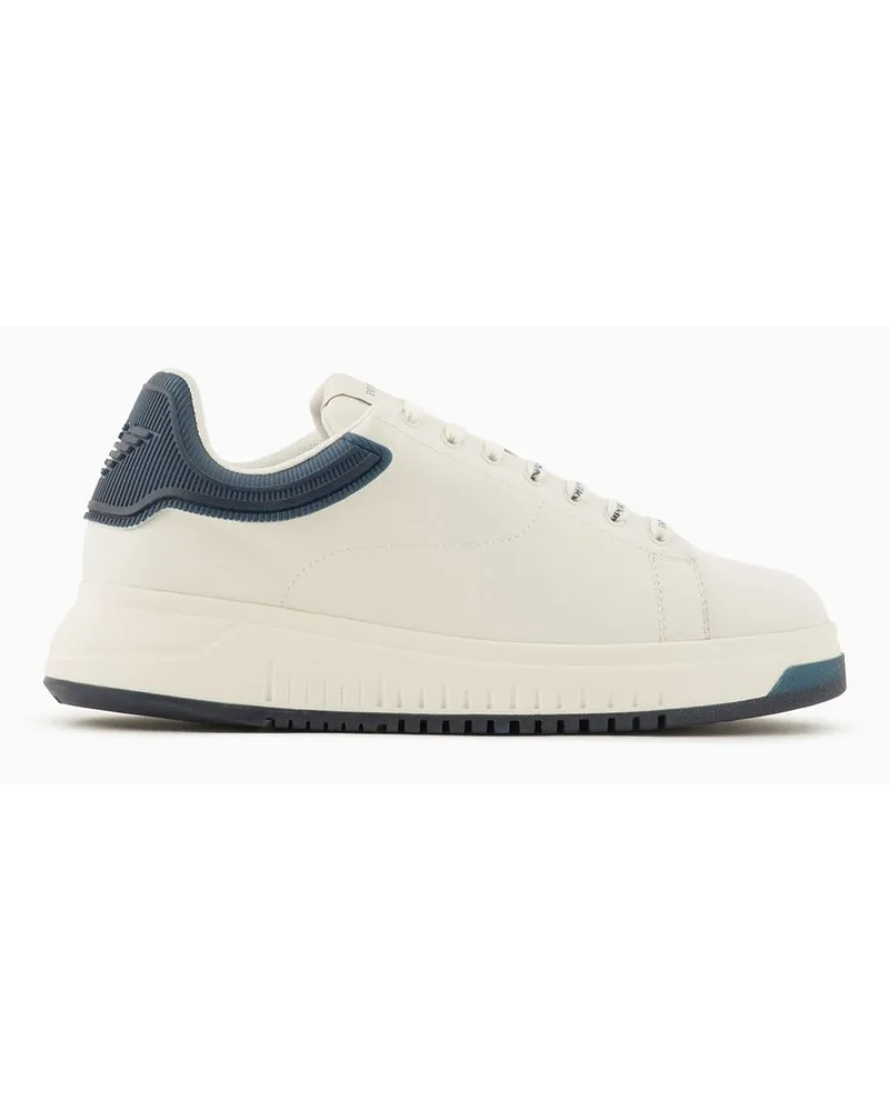 Emporio Armani Sneaker aus Leder mit Halbtransparentem Fersenteil und Profilierter Sohle Blau