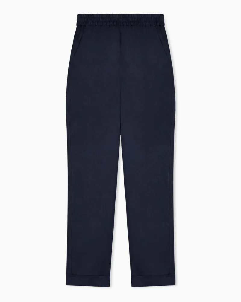Emporio Armani Hose mit elastischem Bund aus reinem Leinen Marineblau