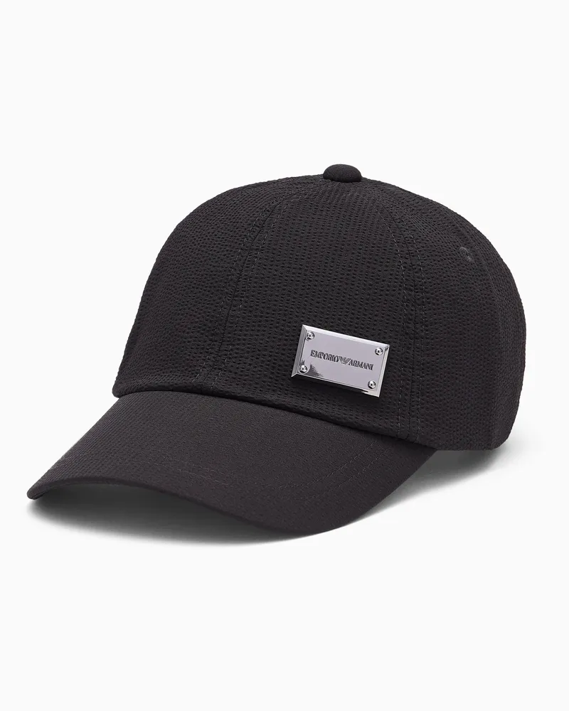 Emporio Armani Baseballkappe aus Seersucker mit verstellbarem Riemen Schwarz