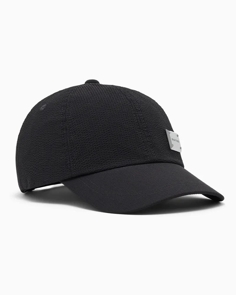 Emporio Armani Baseballkappe aus Seersucker mit verstellbarem Riemen Schwarz