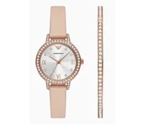 Dreizeigeruhr mit Armband aus Rosa Leder