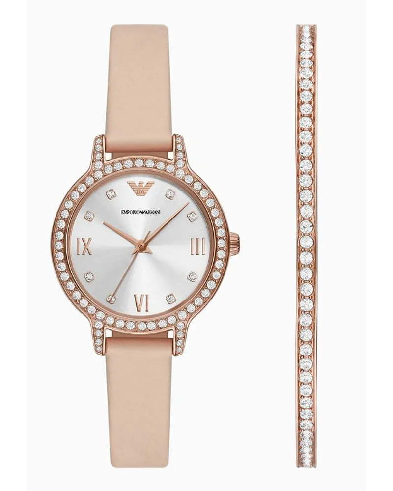 Emporio Armani Dreizeigeruhr mit Armband aus Rosa Leder Roségold