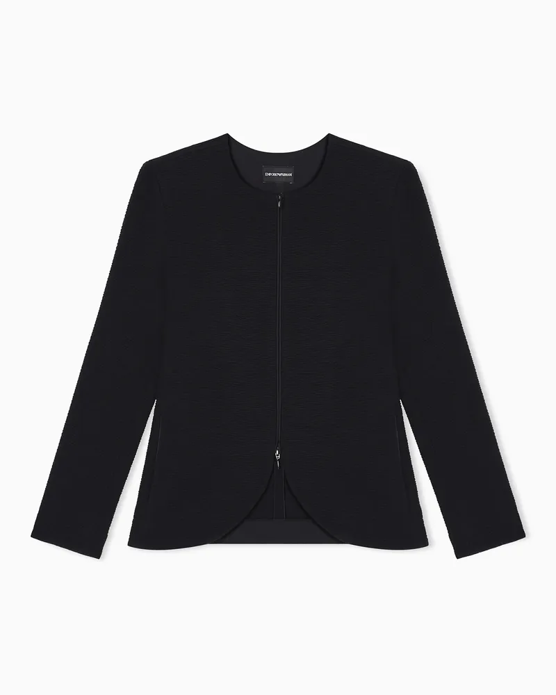 Emporio Armani Jacke aus geprägtem Jersey mit Reißverschluss Schwarz