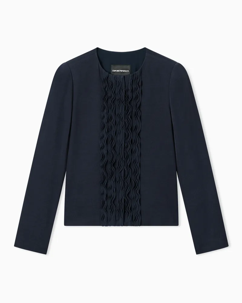 Emporio Armani Jacket in textured fabric with ruffles Blau