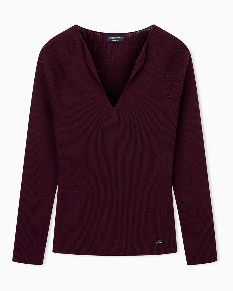 Emporio Armani Pullover mit V-Ausschnitt aus Schurwollmischung aus der Polygon-Sonderkollektion Burgunderrot
