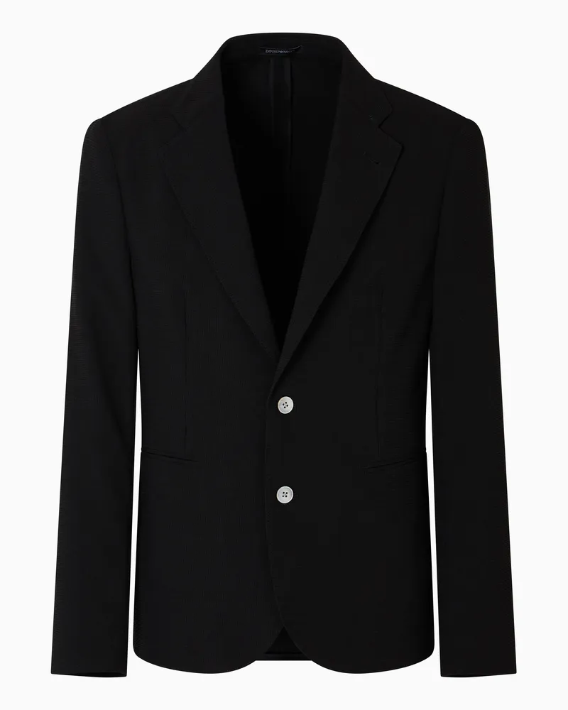 Emporio Armani Einreihiges Sakko aus mikrostrukturiertem Crêpe-Jersey mit Pikee-Effekt Schwarz