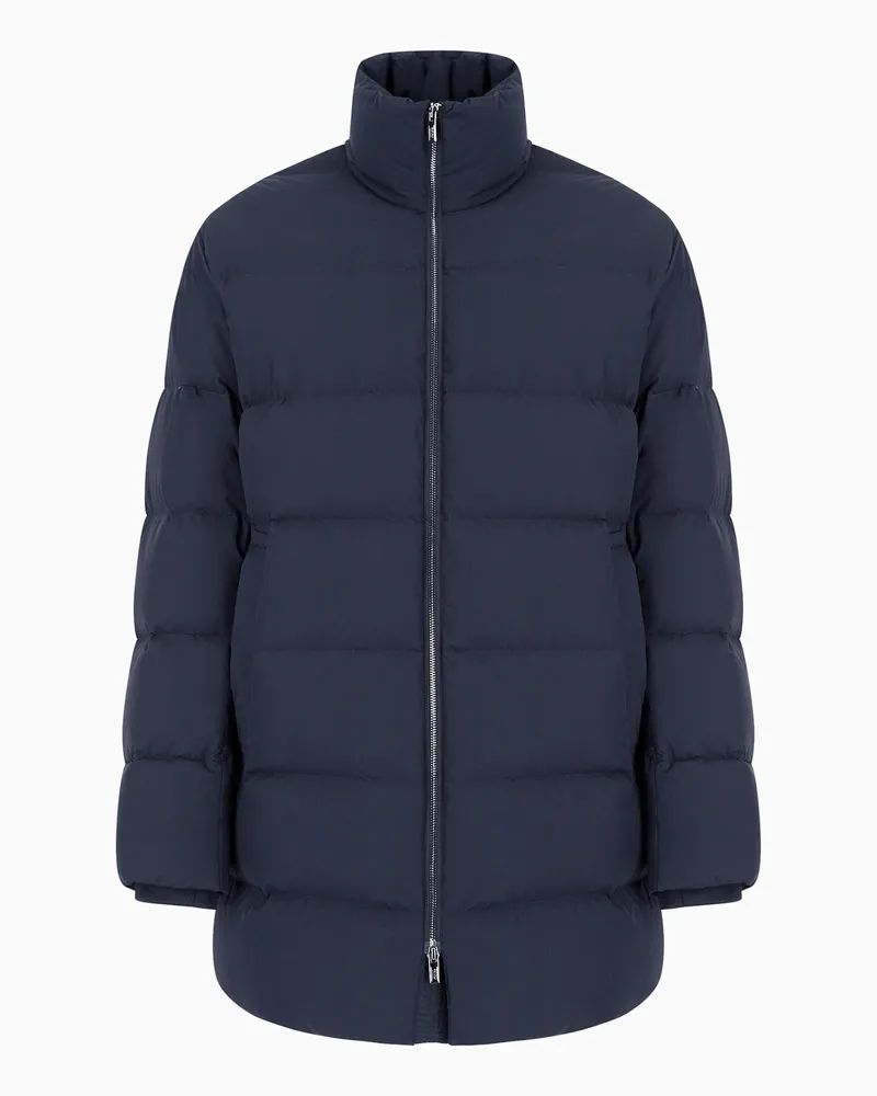 Emporio Armani Daunen-Überjacke mit durchgehendem Reißverschluss aus gestepptem Nylon Marineblau