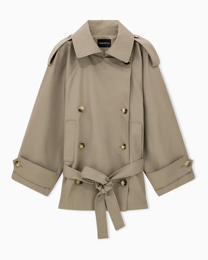 Emporio Armani Oversize-Jacke aus beschichtetem Gabardine mit Gürtel Beige