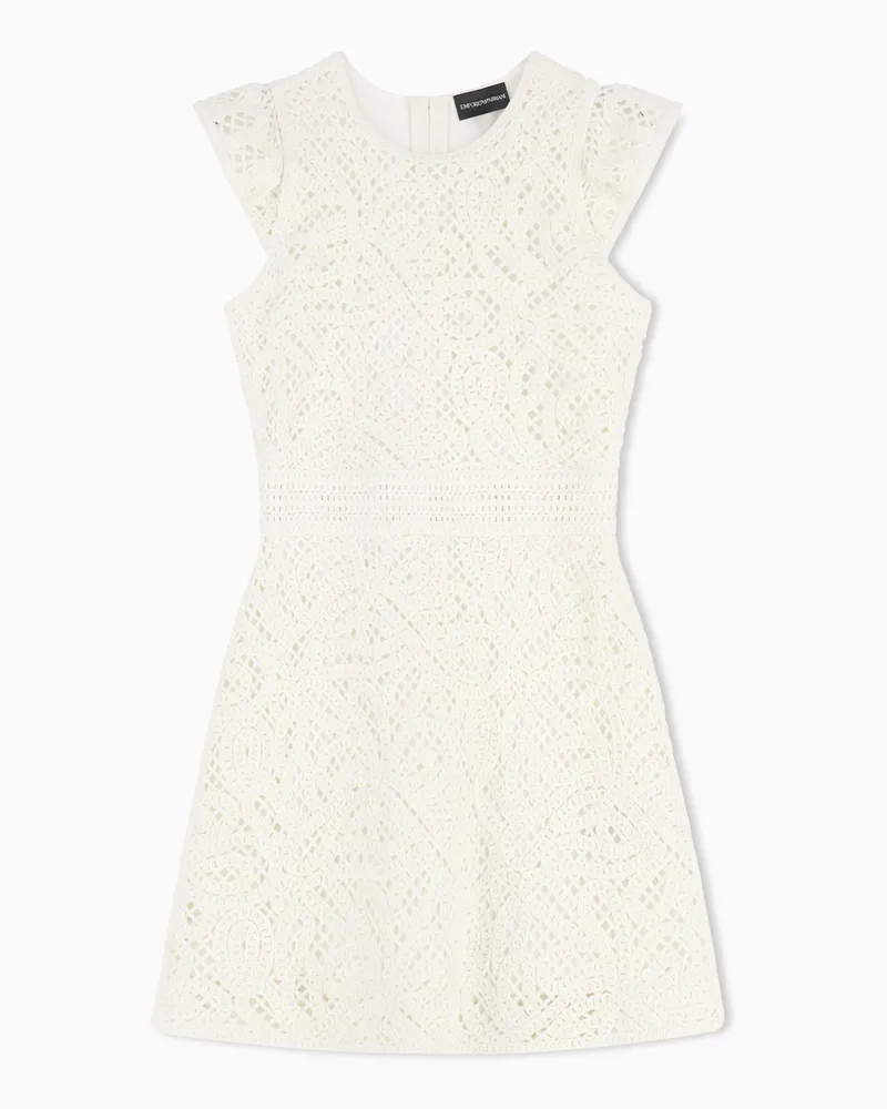 Emporio Armani Kleid aus Stoff mit Cornely-Stickerei in Makramee-Optik Weiß