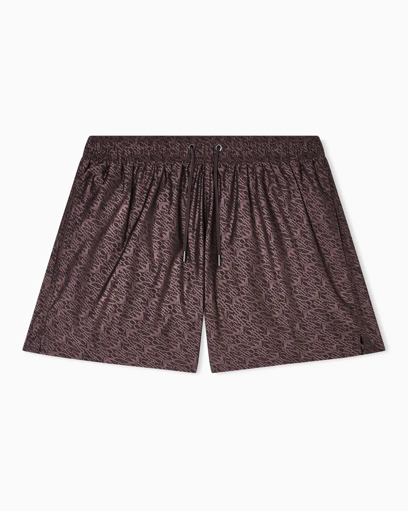 Emporio Armani Badeshorts aus Jacquard-Stoff mit Allover-Logo Braun