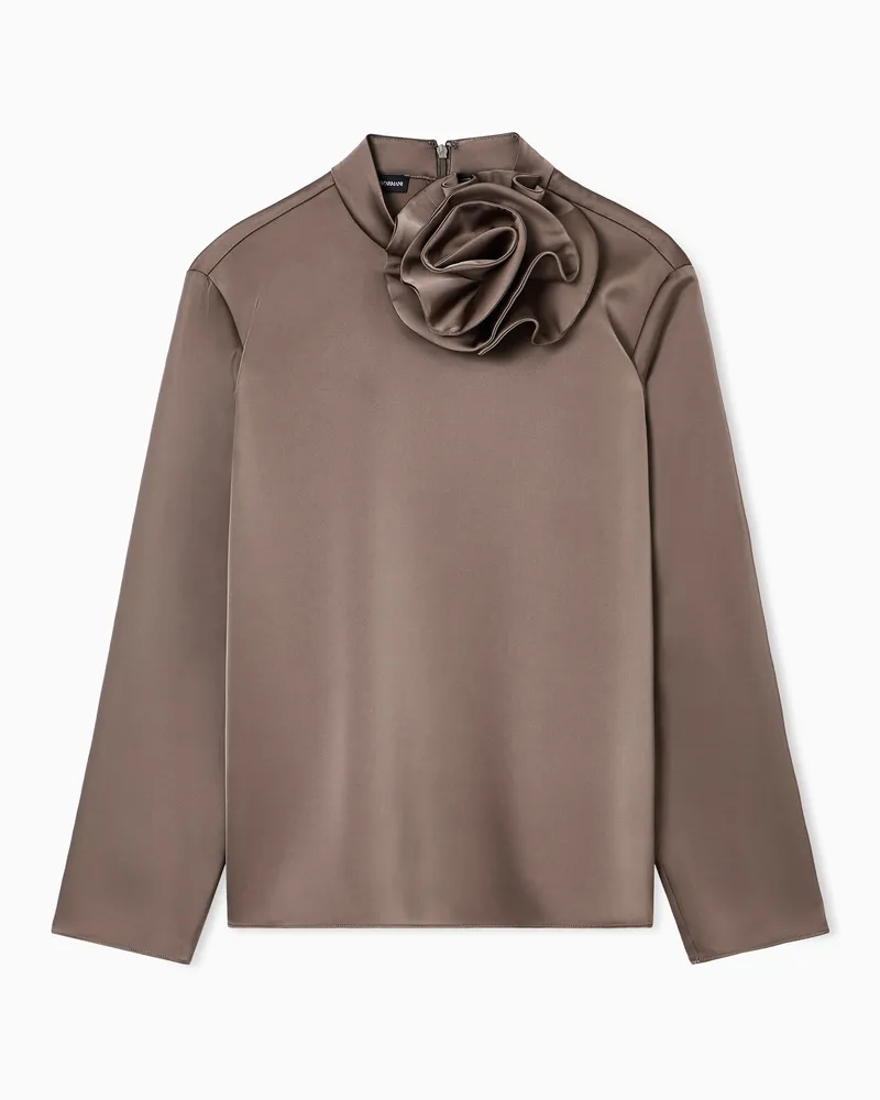 Emporio Armani Bluse mit appliziertem Blumen-Detail aus Satin Braun