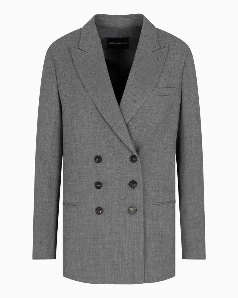 Emporio Armani Doppelreihiger Blazer aus Crêpe-Mouliné-Wolle Grau