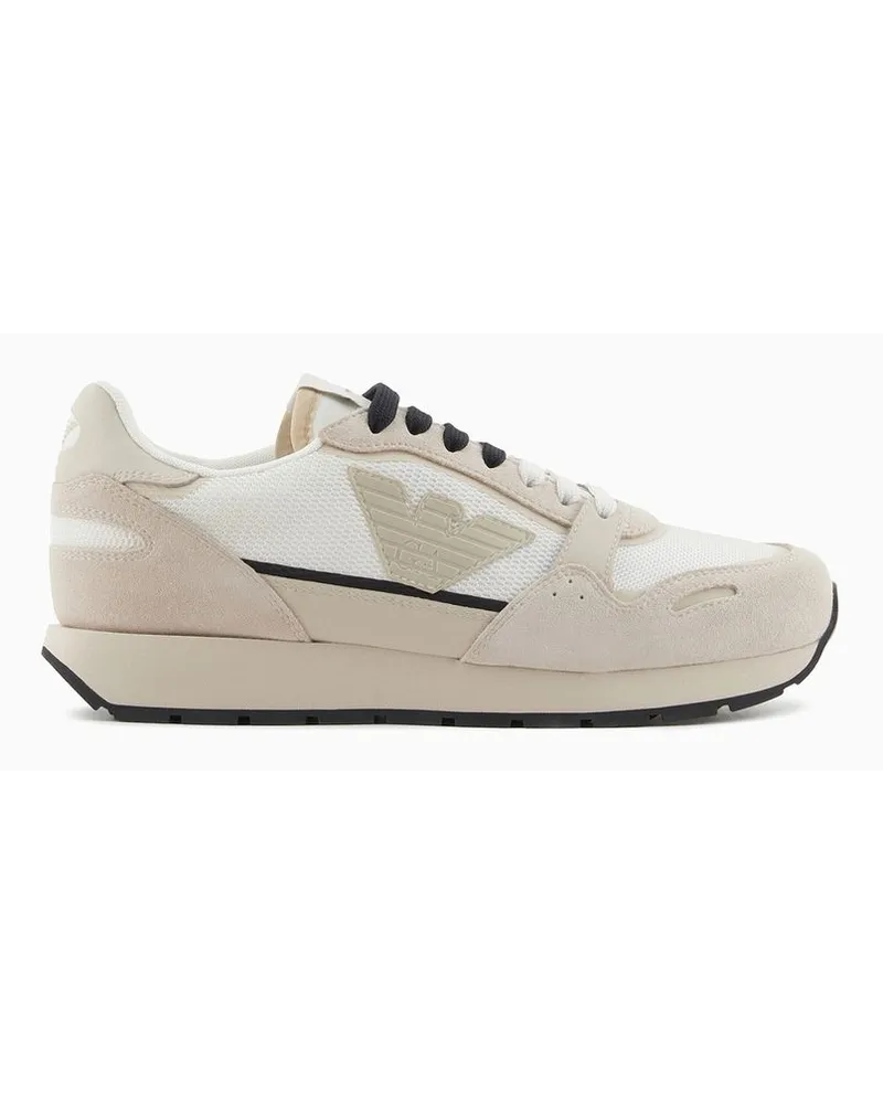 Emporio Armani Sneaker aus Mesh mit Veloursleder-details und Maxi-adler-patch Beige