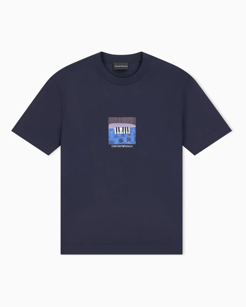 Emporio Armani T-Shirt im Regular Fit aus Baumwolljersey und Lyocell Blau