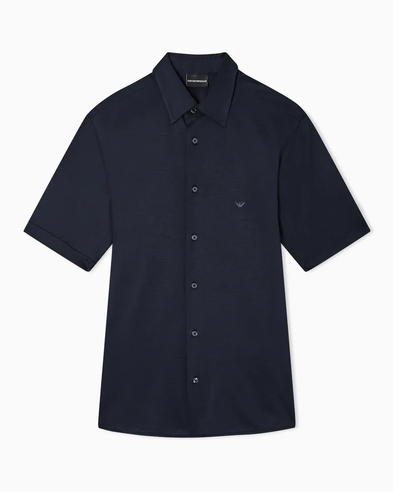 Emporio Armani Kurzärmeliges Slim-Fit-Hemd aus einer Lyocell-Jersey-Mischung Marineblau