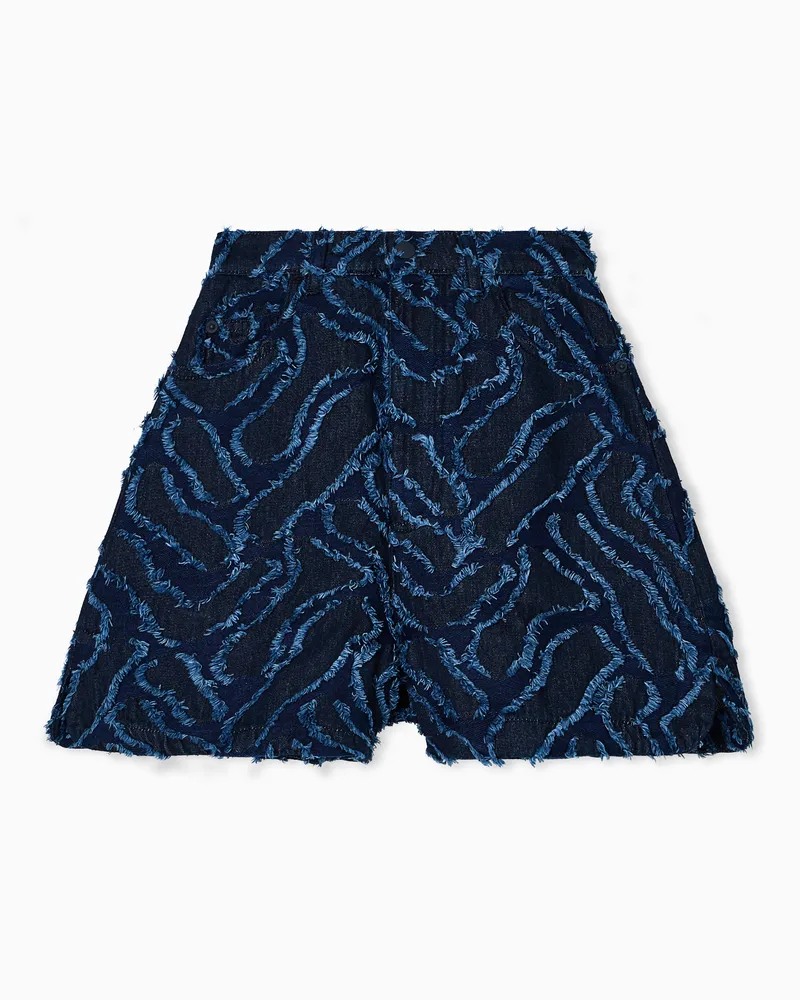 Emporio Armani Shorts aus Denim in Jacquard-Stoff-Verarbeitung mit ausgefranstem Relief-Muster Blau