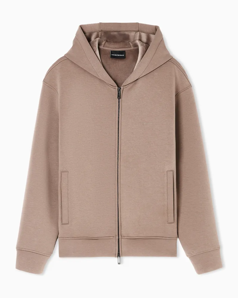 Emporio Armani ASV Sweatshirt mit Reißverschluss und Kapuze, gefertigt aus einer Lyocell-Mischung aus gebondetem Jersey Beige