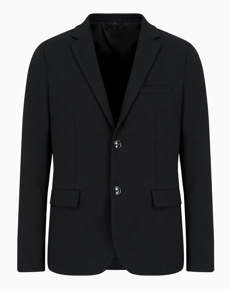 Emporio Armani Einreihiges Sakko aus Heavy Jersey Schwarz