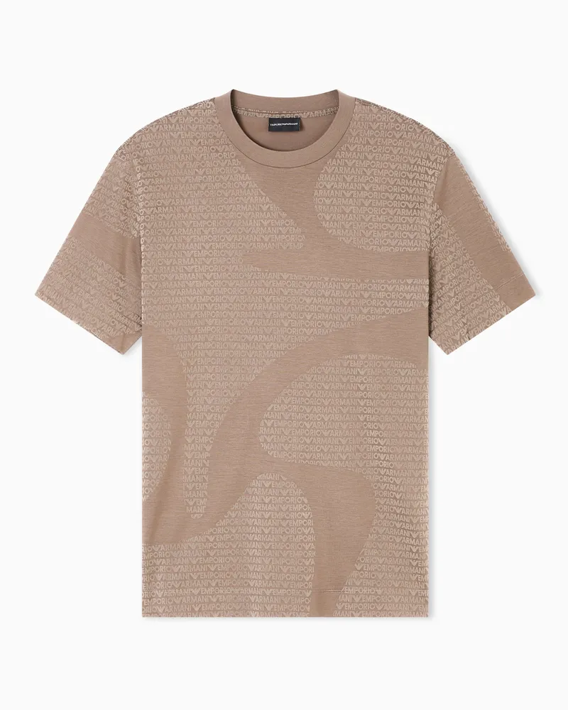 Emporio Armani ASV T-Shirt aus einer Jersey-Lyocell-Mischung mit Allover-Logo in Flock-Technik Braun