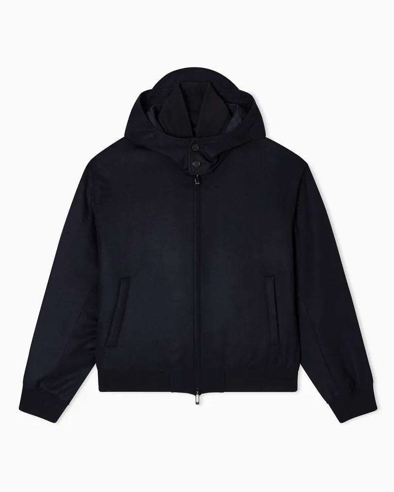 Emporio Armani Kapuzen-Blouson aus Schurwoll-Stoff Marineblau