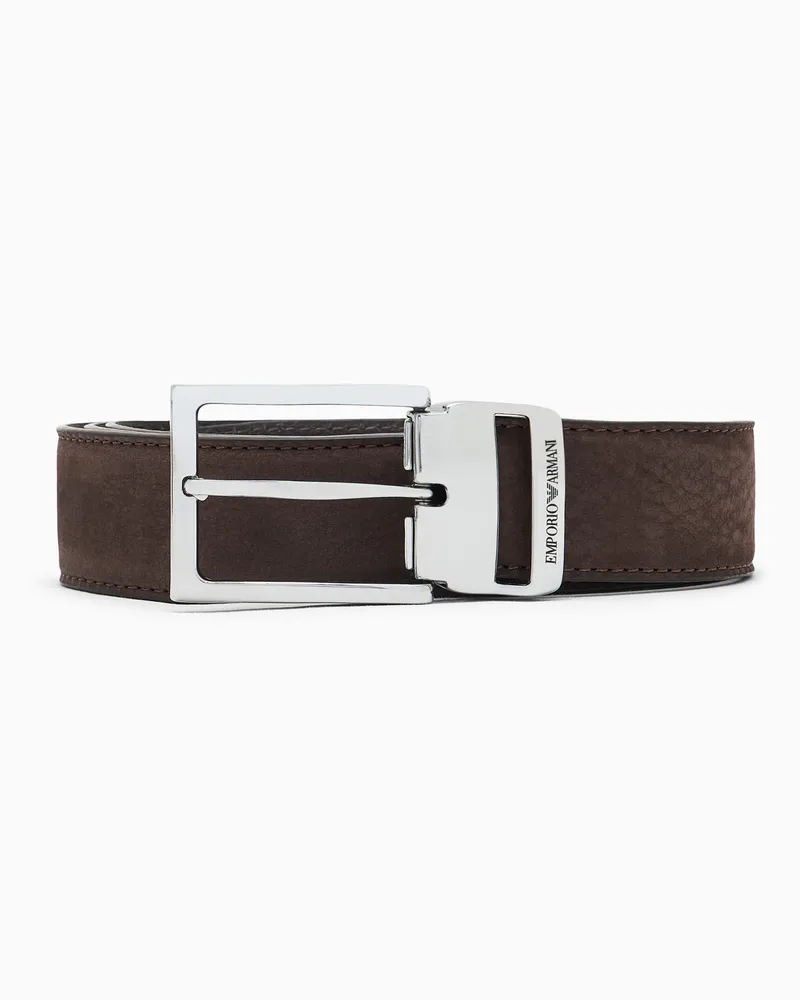 Emporio Armani Gürtel aus Nubukleder mit einer polierten Dornschließe Braun
